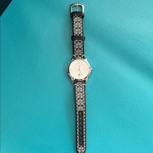 Coach, like new, black and white logo genuine leather women’s watch